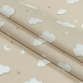 Бязь набивная, Тучки, бежевая, плотность 120, 50x55, хлопок 100%