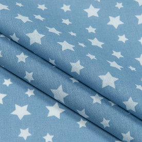 Бязь набивная, Звезды, синяя, плотность 120, 50x55, хлопок 100%