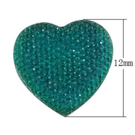 Набір кабошонов з страз Сердечко, морської хвилі, розмір 12 мм, 10 шт