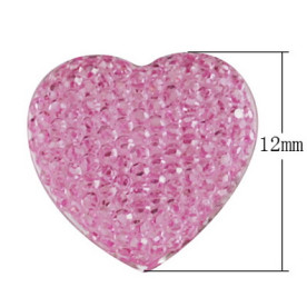 Набор кабошонов из страз Сердечко, ярко-розовый, размер 12 мм, 10 шт