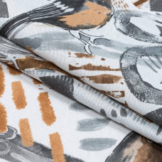 Декоративная ткань лонета, Канарио птички, серый, коричневый, хлопок 70%, 50х70 см, 154 г/м²