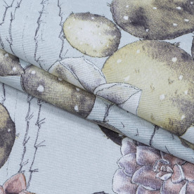 Декоративна тканина еден, Квітучі кактуси, какао, сіро-жовтий, 156 г / м2, 50х70 см, бавовна 70%