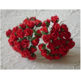Набор 10 полуоткрытых розочек красного цвета, 8 мм