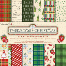 Набір скраппаперу 12 Days of Christmas, 24 аркуша, 20х20 см, Dovecraft