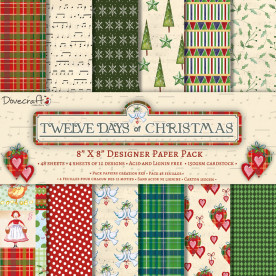 Набір скраппаперу 12 Days of Christmas, 24 аркуша, 20х20 см, Dovecraft