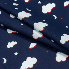 Бязь набивна, Тучки, сині, щільність 120, 50x55, бавовна 100%