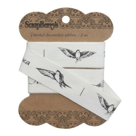 Бавовняна стрічка Птахи з написами, 20 мм, 2 м від ScrapBerry's