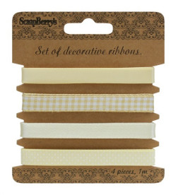 Набір декоративних стрічок Ніжно-жовті, 4 шт, по 1 м. Від Scrapberry's