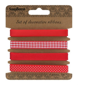 Набор декоративных ленточек Красные, 4 шт, по 1 м. от Scrapberry's