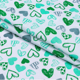 Ситец детский, Сердечки, зеленый, плотность 105, 50х30 см, хлопок 100%