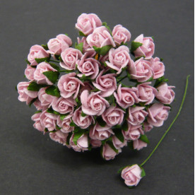 Набор 10 полуоткрытых розочек розового цвета, 8 мм.