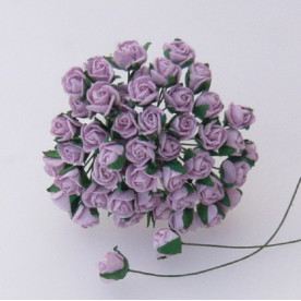 Набір 10 напіввідкритих трояндочок бузкового кольору, 8 мм.