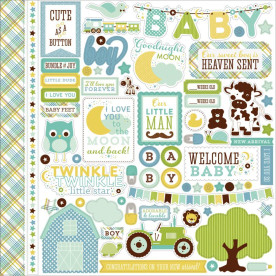 Лист с наклейками Bundle of Joy Boy 2 30х30 см, Echo Park