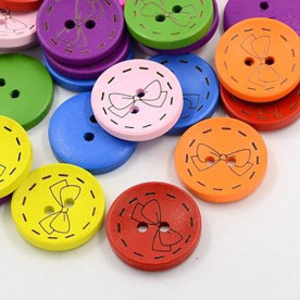 Набір різнокольорових дерев'яних гудзиків з бантиком 23 мм, 5 шт.