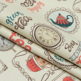 Тканина рогожка, Чаювання Аліса, 100% бавовна, 163 г / м2, 50x50 см