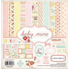 Набор бумаги "Baby Mine/Girl", 30х30 см, 12 листов + наклейки от Carta Bella