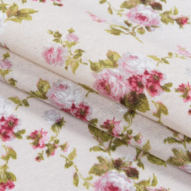 Декоративна тканина Флорал квіти дрібні гранат, фон молочний, розмір 50х65 см, бавовна 60%, щільність 160