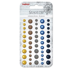 Набір гранованих клейових камінчиків, 50 шт, 5 кольорів Там, де море, Scrapberry's