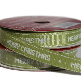 Рулон стрічки Merry Christmas Green 2 м, 1 см від Dovecraft