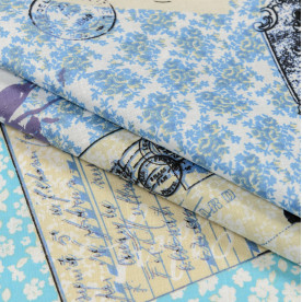 Бязь набивная, Франция, голубой, плотность 120, 50х55 см, хлопок 52%