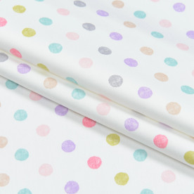 Декоративный сатин Драв горох молочный, мультиколор, хлопок 30%