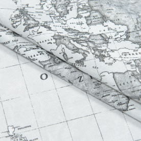 Декоративная ткань Карта мира, серый, хлопок 50%, 50х70 см, плотность 176