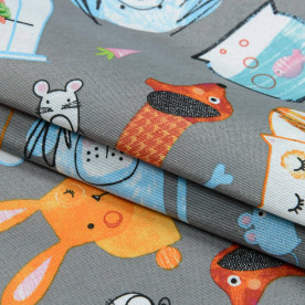 Декоративна тканина лонета, Домашні тваринки, сірий, бавовна 70%, 50х70 см, 150 г/м²
