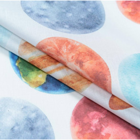 Декоративный котон Солнечная система, фон белый, 109 г/м2, 50х55 см, хлопок 100%