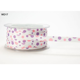 Репсова стрічка Grosgrain Bubble dot рожево-лавандова May Arts, 90 см