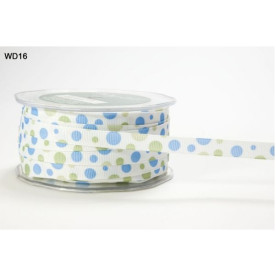 Репсовая лента Grosgrain Bubble dot зелено-голубая May Arts, 90 см. 