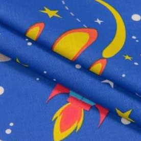Бязь набивна дитяча, космос, синій, бавовна 52%, 120г / м, 50x55 см