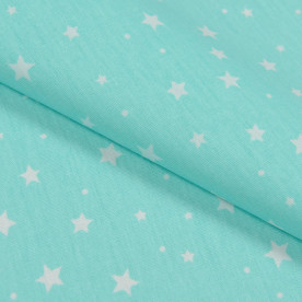 Бязь набивна, Зірки, бірюзовий, 100% бавовна, 140 г / м2, 50х50 см