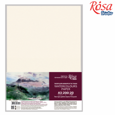 Папір для акварелі, пакет, А3 (29,7*42см), 200г/м2, 20л, Дрібне зерно, ROSA Studio