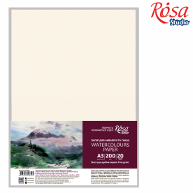 Папір для акварелі, пакет, А3 (29,7*42см), 200г/м2, 20л, Дрібне зерно, ROSA Studio