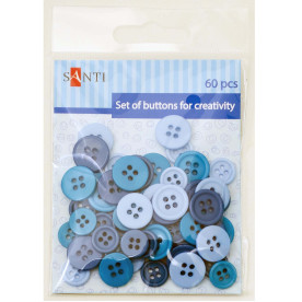 Набір ґудзиків, 11мм і 14мм, 3 кол., 60шт. / Уп., Синій від Santi