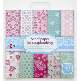 Набір паперу для скрапбукінгу, 50шт / уп., 15 * 15см, бірюзово-рожевий від Santi