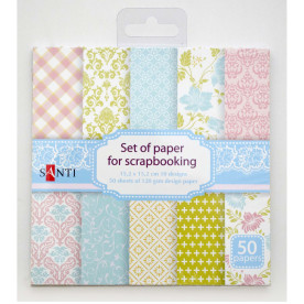 Набор бумаги для скрапбукинга, 50шт/уп., 15*15см, розово-голубой от Santi