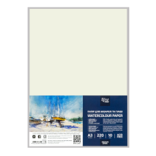 Папір для акварелі, пакет, А3 (29,7*42см), 220г/м2, 10л, середнє зерно, ROSA Studio