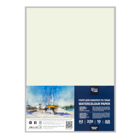Папір для акварелі, пакет, А3 (29,7*42см), 220г/м2, 10л, середнє зерно, ROSA Studio