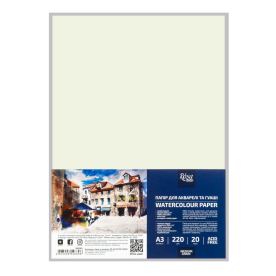 Папір для акварелі, пакет, А3 (29,7*42см), 220г/м2, 20л, середнє зерно, ROSA Studio