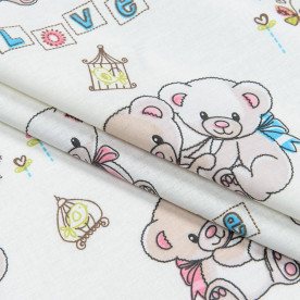 Бязь набивная, Renforce Lux, Медвежата, 50х60 см, хлопок 100%, 120 г/м²