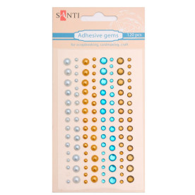 Набір страз і перлин клейових «Блакитний-коричневий», 120 шт,  Santi
