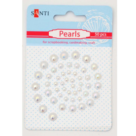 Набор жемчужин самоклеющихся белых радужных, 50 шт от Santi