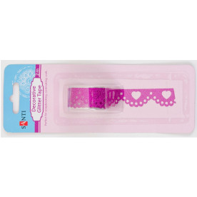 Стрічка самоклеюча блискуча "Мереживо з сердечком" рожева, 2 м від Santi