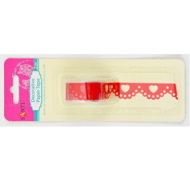 Стрічка самоклеюча паперова "Мереживо з сердечком" червона, 2 м від Santi