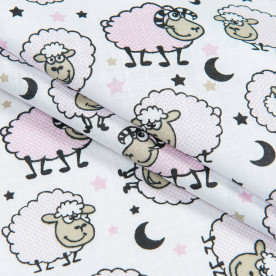 Бязь набивна, голд нт, Баранці, рожевий, 50х55 см, бавовна 52%, 120 г/м²