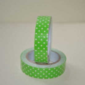 Лента тканевая на клеевой основе, салатовый горошек, 15 мм, 4 м