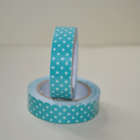 Лента тканевая на клеевой основе, бирюзовый горошек, 15 мм, 4 м