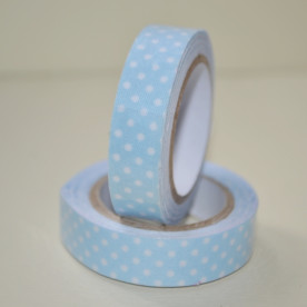 Лента тканевая на клеевой основе, нежно-голубой горошек, 15 мм, 4 м
