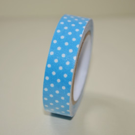 Стрічка тканинна на клейовий основі, блакитний горошок, 15 мм, 4 м